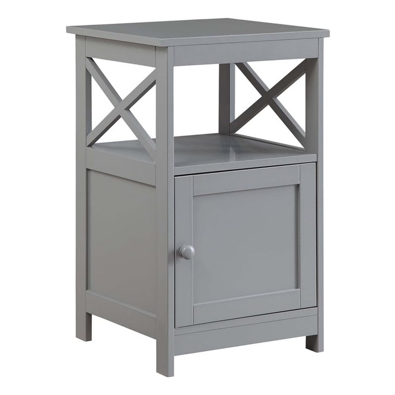 Pemberly Row Set of 2 Contemporary End Tables with Cabinet in Gray Wood