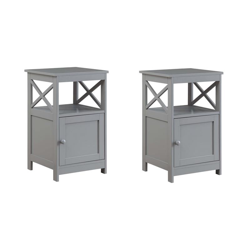 Pemberly Row Set of 2 Contemporary End Tables with Cabinet in Gray Wood