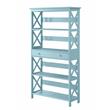 Pemberly Row Set of 2 5 Tier Wood Bookcases with Drawer in Sea Foam