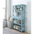 Pemberly Row Set of 2 5 Tier Wood Bookcases with Drawer in Sea Foam