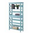 Pemberly Row Set of 2 5 Tier Wood Bookcases with Drawer in Sea Foam