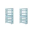 Pemberly Row Set of 2 5 Tier Wood Bookcases with Drawer in Sea Foam