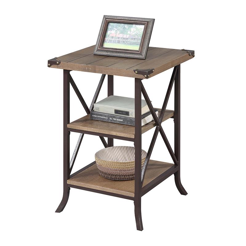 Pemberly Row Set of 2 Contemporary End Tables in Beige Driftwood Wood