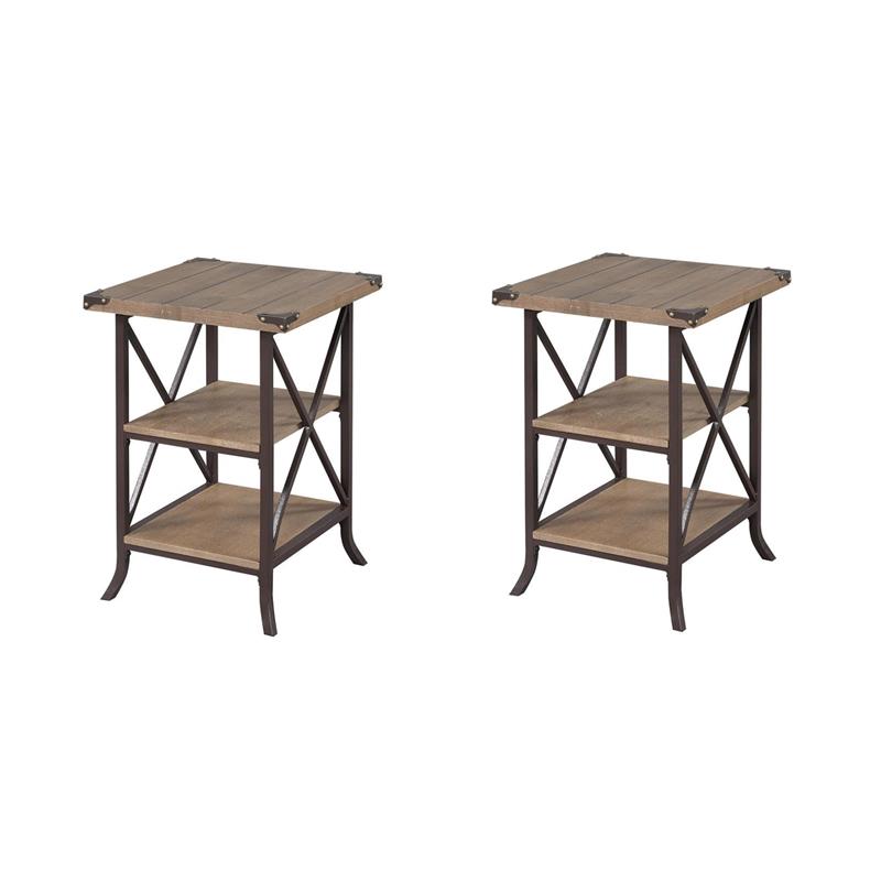 Pemberly Row Set of 2 Contemporary End Tables in Beige Driftwood Wood