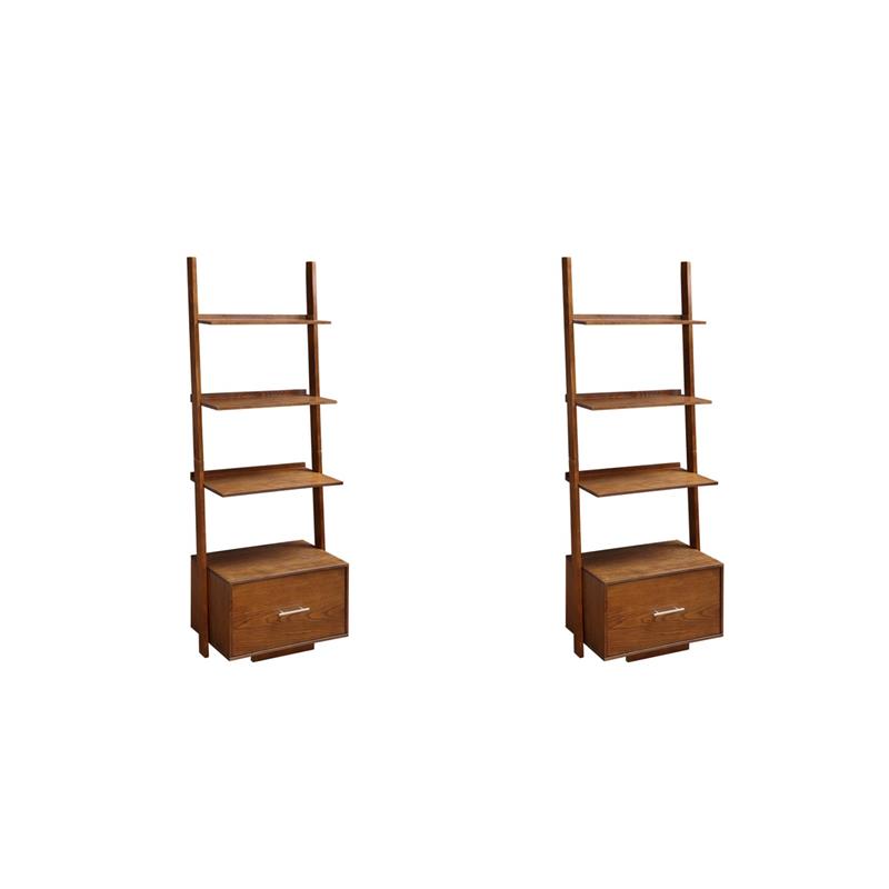 Pemberly Row Set of 2 Contemporary Ladder Bookcases in Caramel Wood