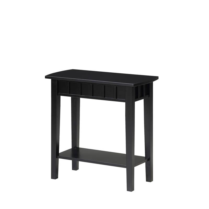 Pemberly Row Set of 2 Contemporary End Tables in Black Wood with Shelf