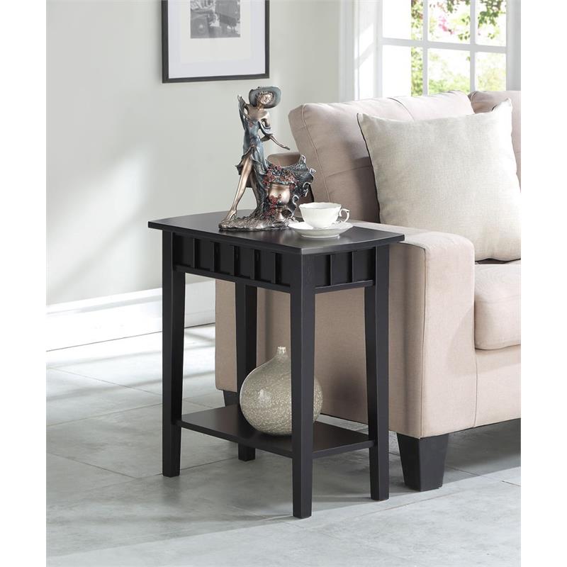 Pemberly Row Set of 2 Contemporary End Tables in Black Wood with Shelf