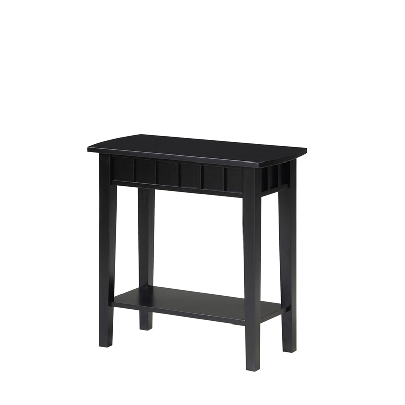 Pemberly Row Set of 2 Contemporary End Tables in Black Wood with Shelf