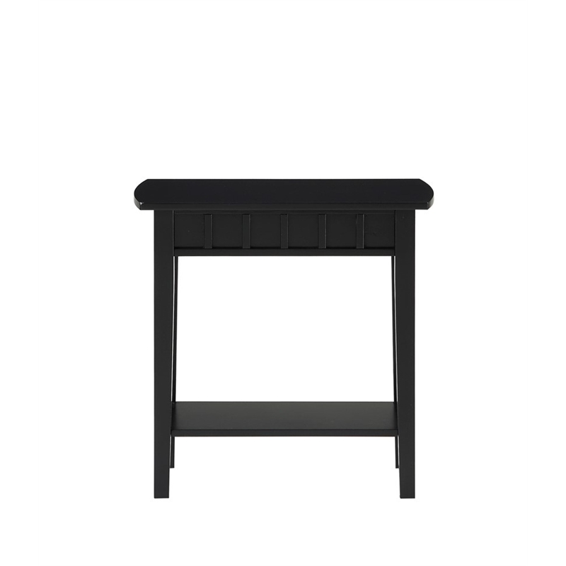 Pemberly Row Set of 2 Contemporary End Tables in Black Wood with Shelf