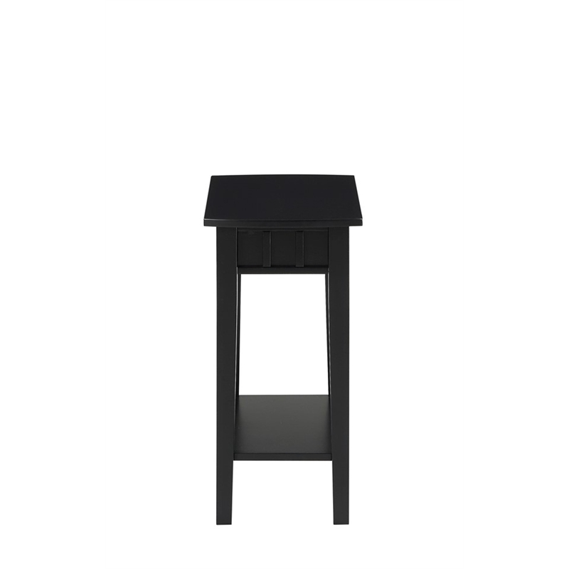 Pemberly Row Set of 2 Contemporary End Tables in Black Wood with Shelf