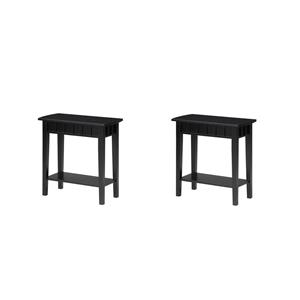 Pemberly Row Set of 2 Contemporary End Tables in Black Wood with Shelf