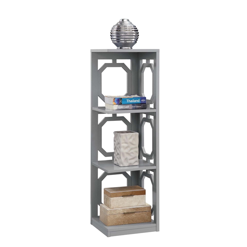 Pemberly Row Set of 2 Three-Tier Corner Bookcases in Gray Wood
