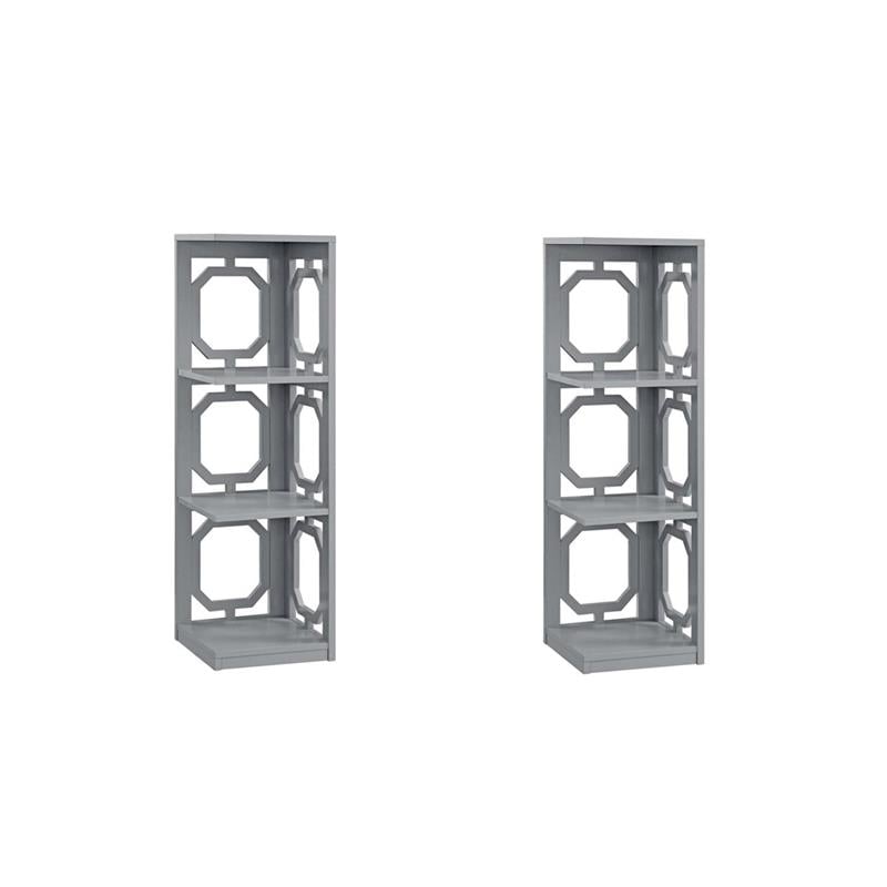 Pemberly Row Set of 2 Three-Tier Corner Bookcases in Gray Wood