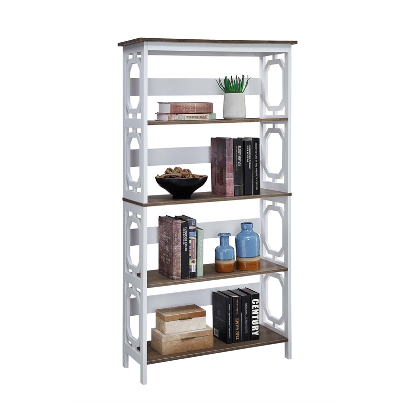 Pemberly Row Set of 2 Five-Tier Bookcases in White and Espresso Wood