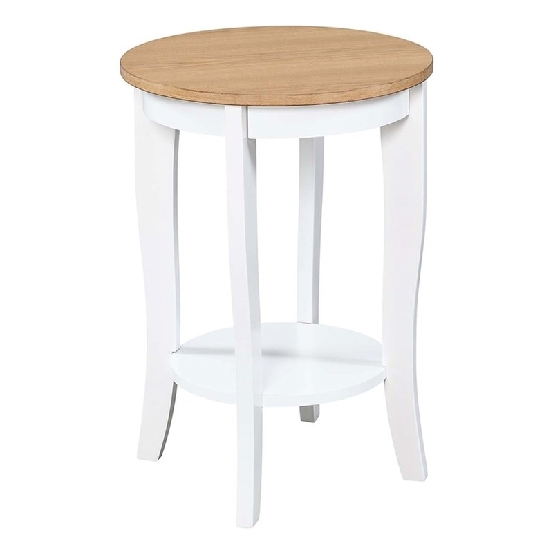 Pemberly Row Set of 2 Round End Tables in White and Natural Wood