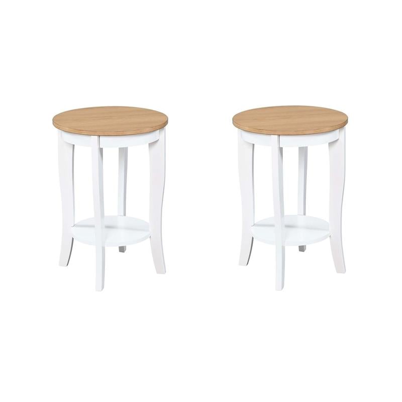 Pemberly Row Set of 2 Round End Tables in White and Natural Wood