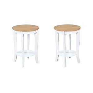 Pemberly Row Set of 2 Round End Tables in White and Natural Wood
