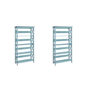 Pemberly Row Set of 2 Five-Tier Bookcases in Seafoam Blue Wood