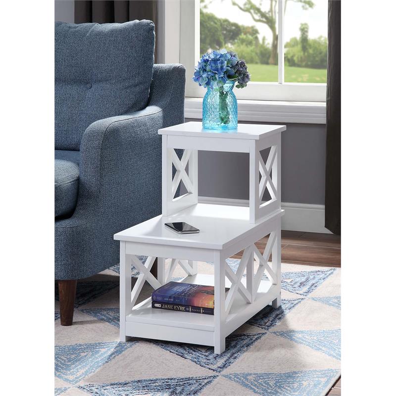 Pemberly Row Set of 2 Two-Step Accent End Tables in White Wood