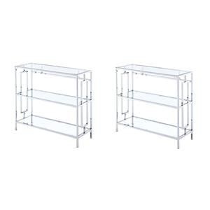 Pemberly Row Set of 2 Three-Tier Bookcases in Clear Glass and Chrome Metal Frame