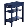 Pemberly Row Set of 2 Three-Tier End Tables With Drawer in Blue Wood