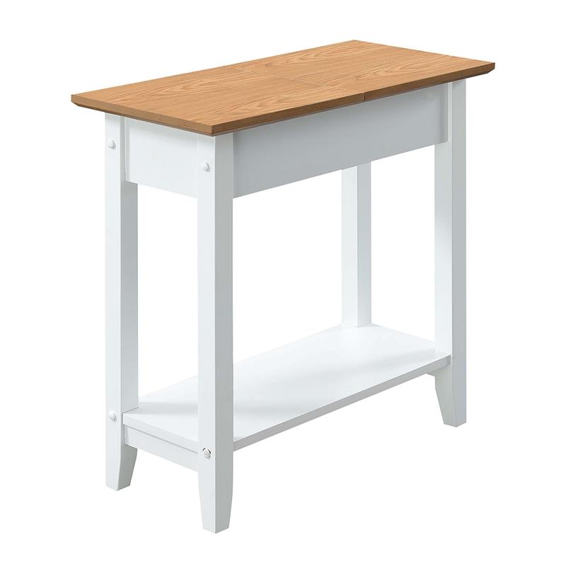 Pemberly Row Set of 2 Flip Top End Tables White Wood with Vanilla Wood Top
