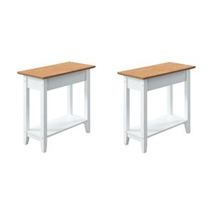 Pemberly Row Set of 2 Flip Top End Tables White Wood with Vanilla Wood Top