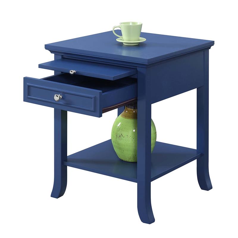 Pemberly Row Set of 2 End Tables with Drawer and Slide in Blue Wood