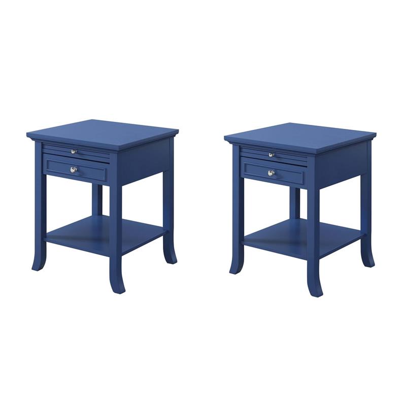 Pemberly Row Set of 2 End Tables with Drawer and Slide in Blue Wood