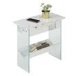 Pemberly Row Set of 2 Flip Top End Tables in White Faux Marble w/ Clear Glass