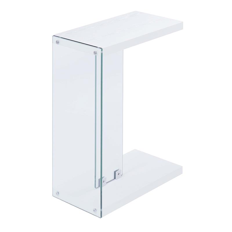 Pemberly Row Set of 2 C End Tables in White Wood with Clear Glass