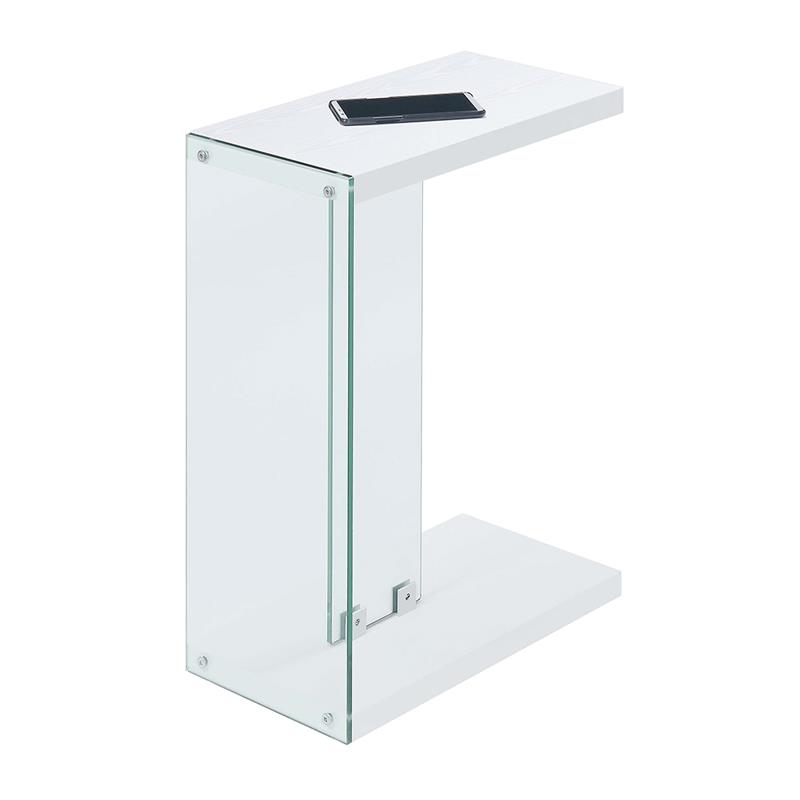 Pemberly Row Set of 2 C End Tables in White Wood with Clear Glass