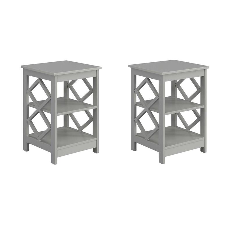 Pemberly Row Set of 2 Diamond Square End Tables in Gray Wood