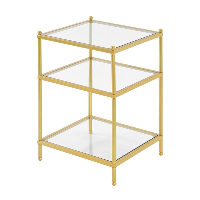 Pemberly Row Set of 2 Gold Metal End Tables with Clear Glass