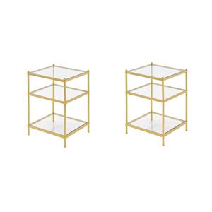 Pemberly Row Set of 2 Gold Metal End Tables with Clear Glass