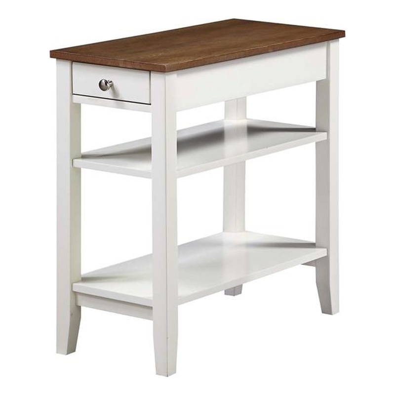 Pemberly Row Set of 2 Three Tier End Tables With Drawer in Brown Wood
