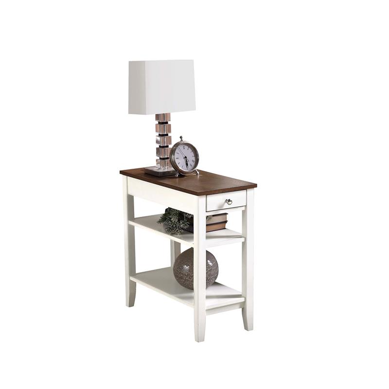 Pemberly Row Set of 2 Three Tier End Tables With Drawer in Brown Wood