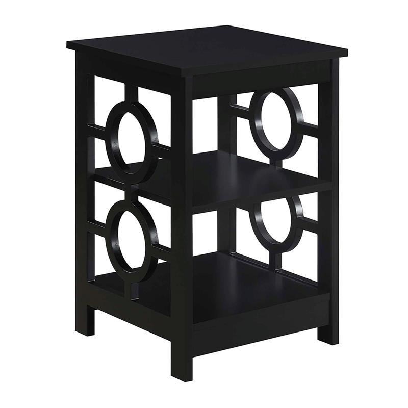 Pemberly Row Set of 2 Contemporary Ring End Tables in Black Wood