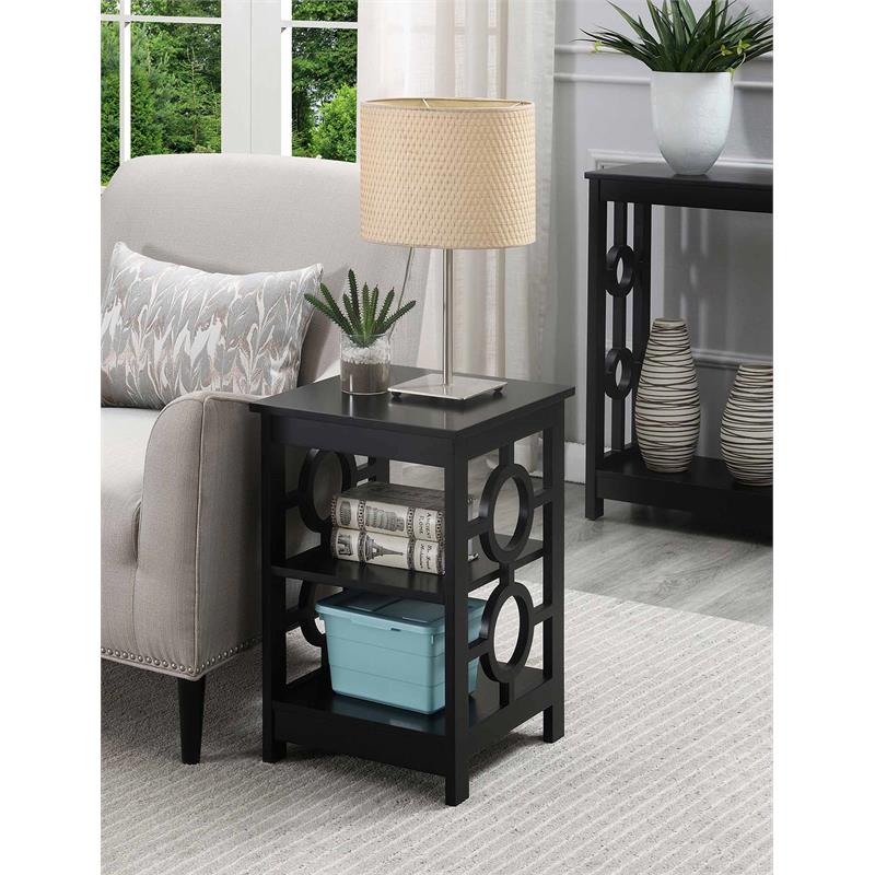 Pemberly Row Set of 2 Contemporary Ring End Tables in Black Wood