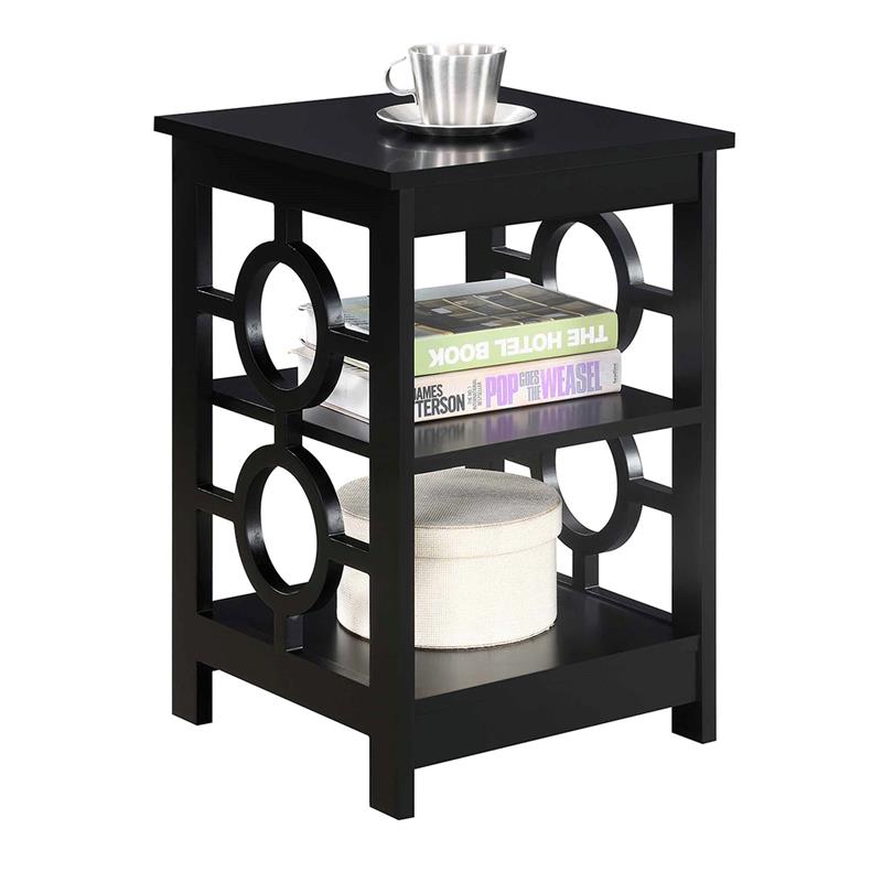 Pemberly Row Set of 2 Contemporary Ring End Tables in Black Wood