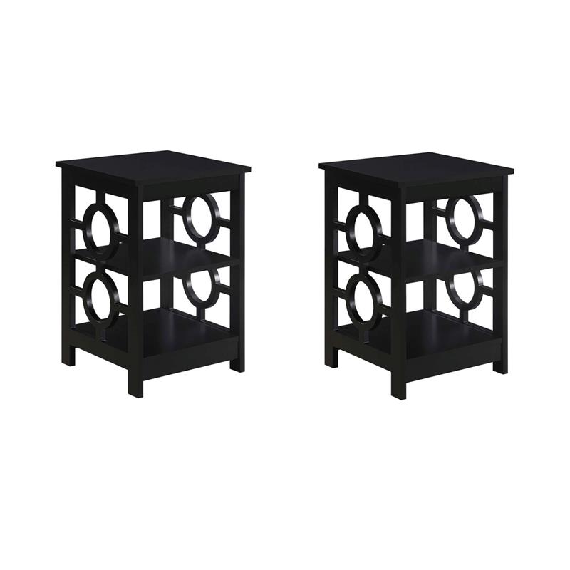 Pemberly Row Set of 2 Contemporary Ring End Tables in Black Wood