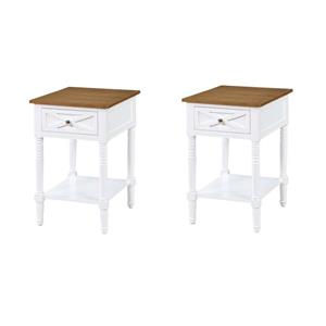 Pemberly Row Set of 2 End Tables with Charging Station in White and Caramel Wood