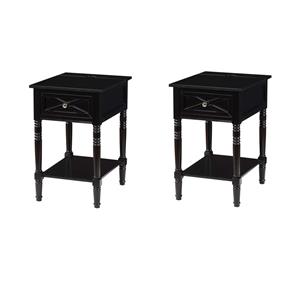 Pemberly Row Set of 2 Square End Tables with Charging Station in Black Wood