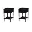 Pemberly Row Set of 2 Square End Tables with Charging Station in Black Wood