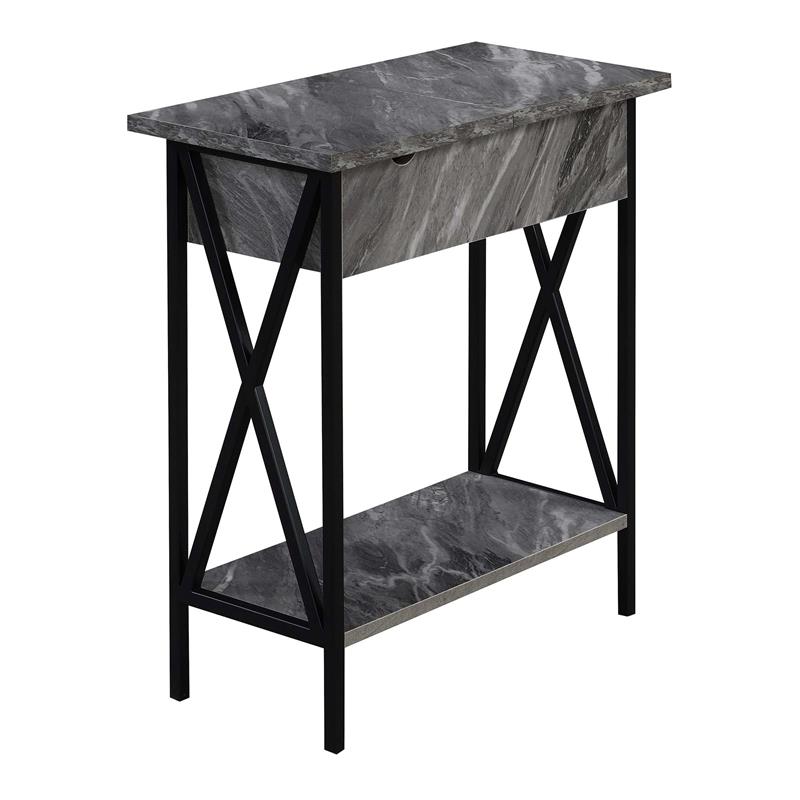 Pemberly Row Set of 2 Flip Top End Tables with Charging Station in Gray & Black