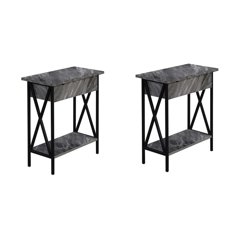 Pemberly Row Set of 2 Flip Top End Tables with Charging Station in Gray & Black