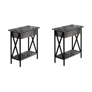 Pemberly Row Set of 2 Flip Top End Tables with Charging Station in Gray & Black