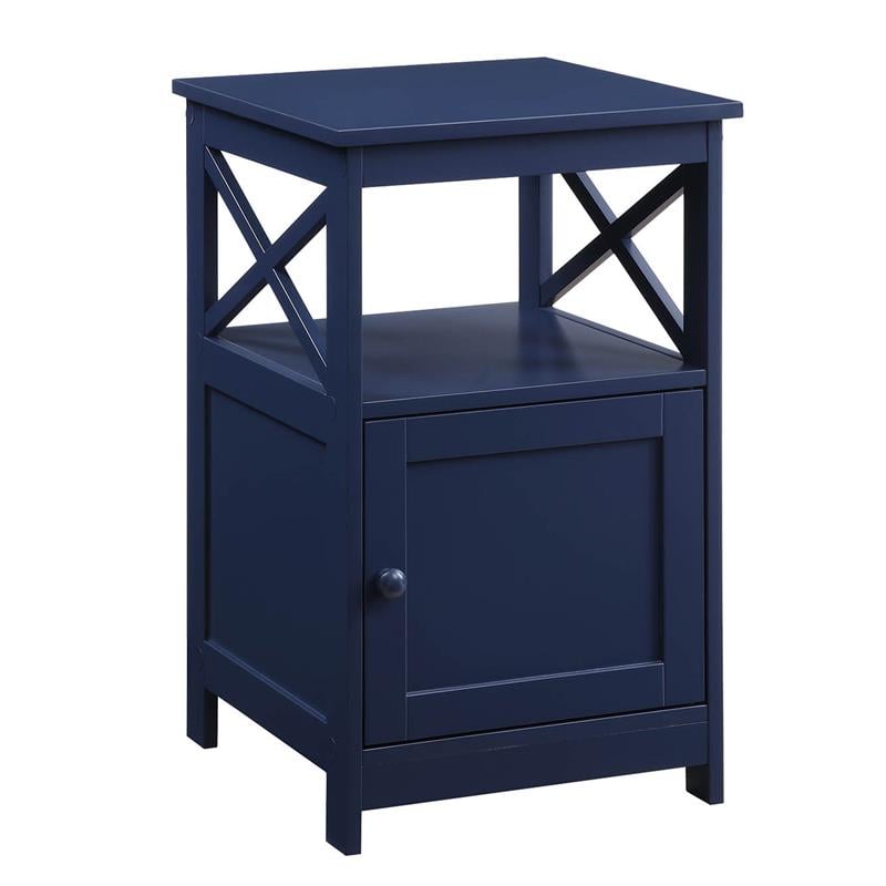 Pemberly Row Set of 2 End Tables with Cabinet in Cobalt Blue Wood