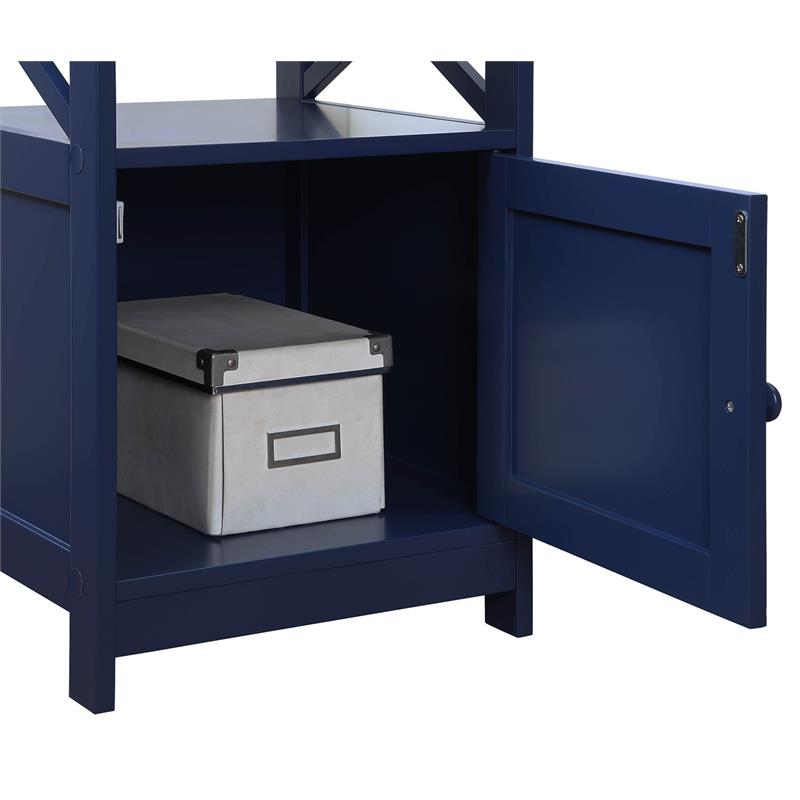 Pemberly Row Set of 2 End Tables with Cabinet in Cobalt Blue Wood