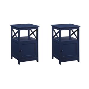 Pemberly Row Set of 2 End Tables with Cabinet in Cobalt Blue Wood